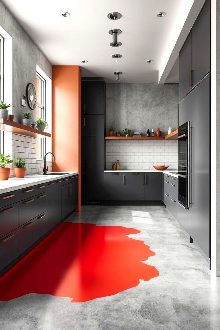 30 Industrial Chic Concrete Floor Kitchen Design Concepts