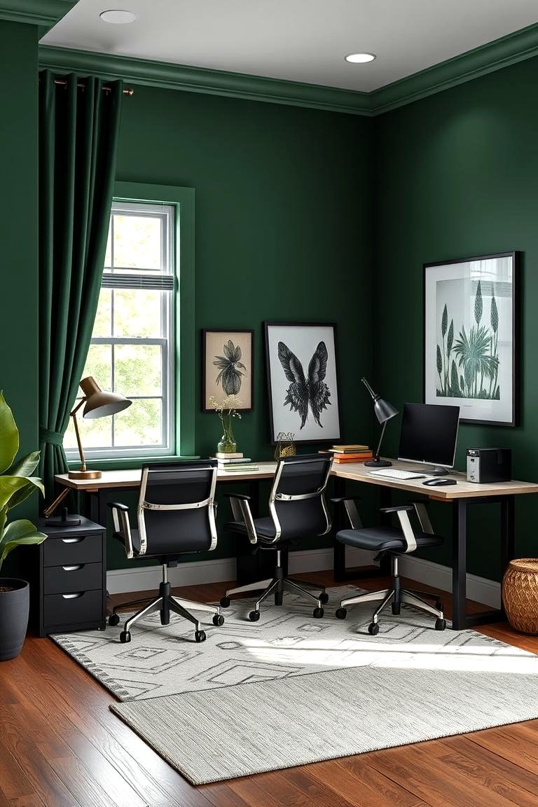 30 Rich Dark Green Home Office Designs for a Focused Workspace
