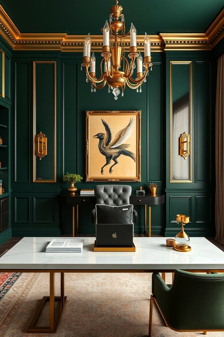 30 Rich Dark Green Home Office Designs for a Focused Workspace