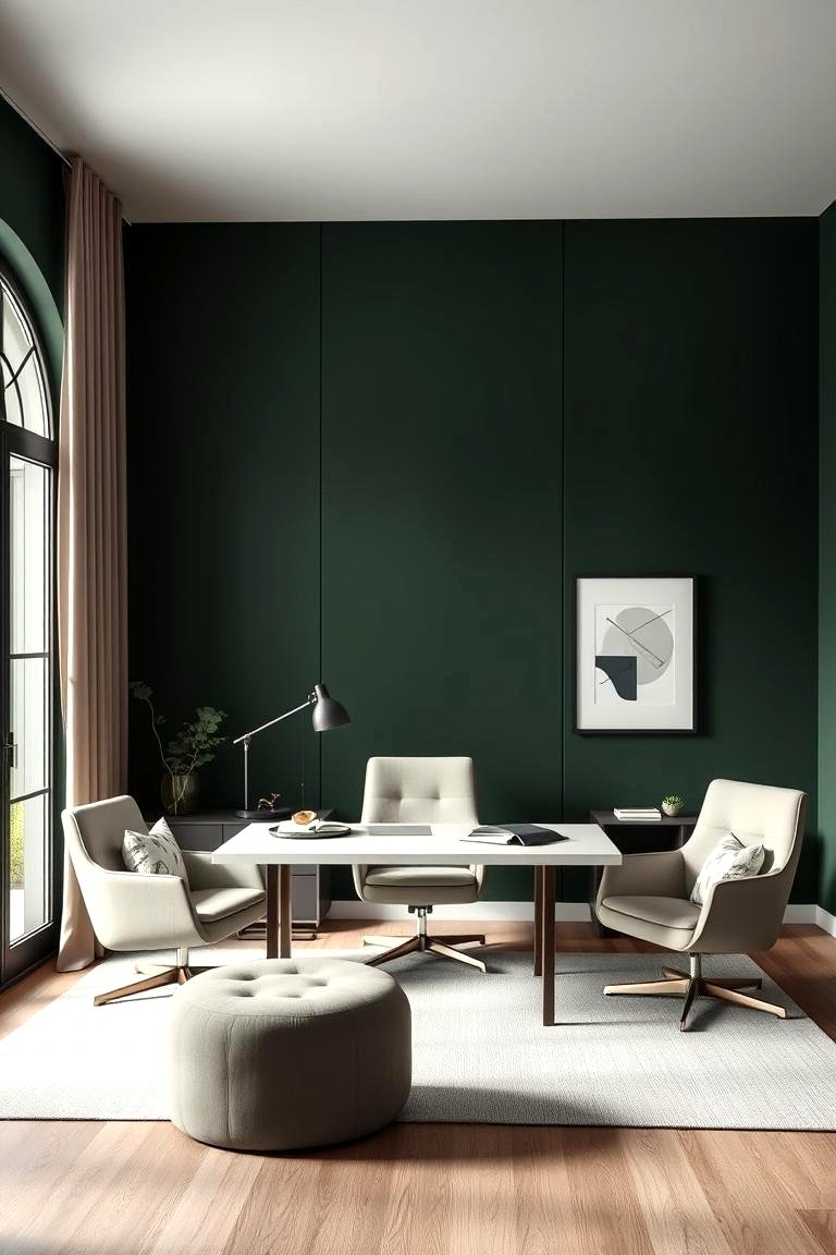 30 Rich Dark Green Home Office Designs for a Focused Workspace