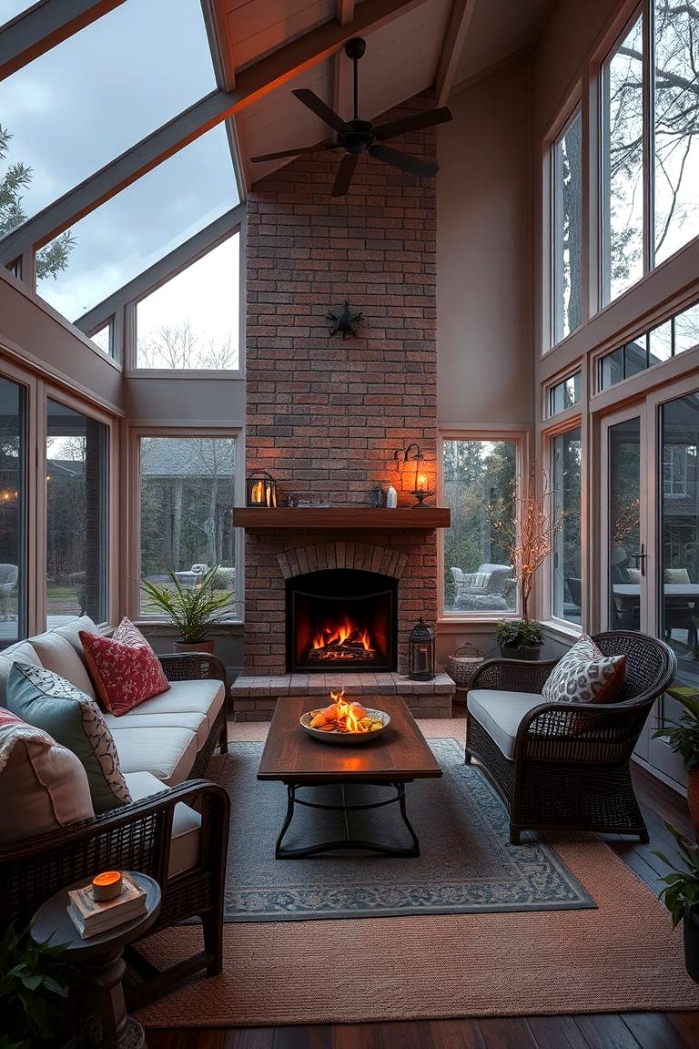 30 Sunroom With Fireplace Ideas for Year-Round Comfort