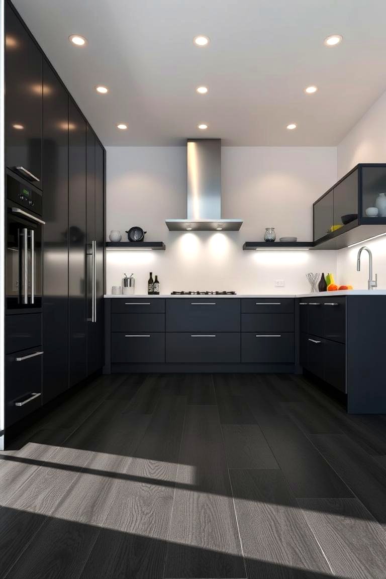 30 Sleek Black Floor Kitchen Ideas for Contemporary Designs