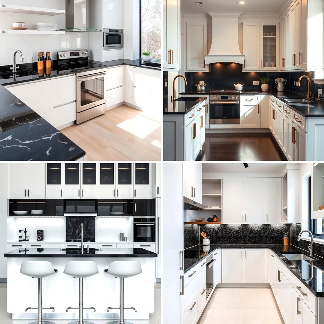 21 White Kitchen with Black Countertops Design Ideas