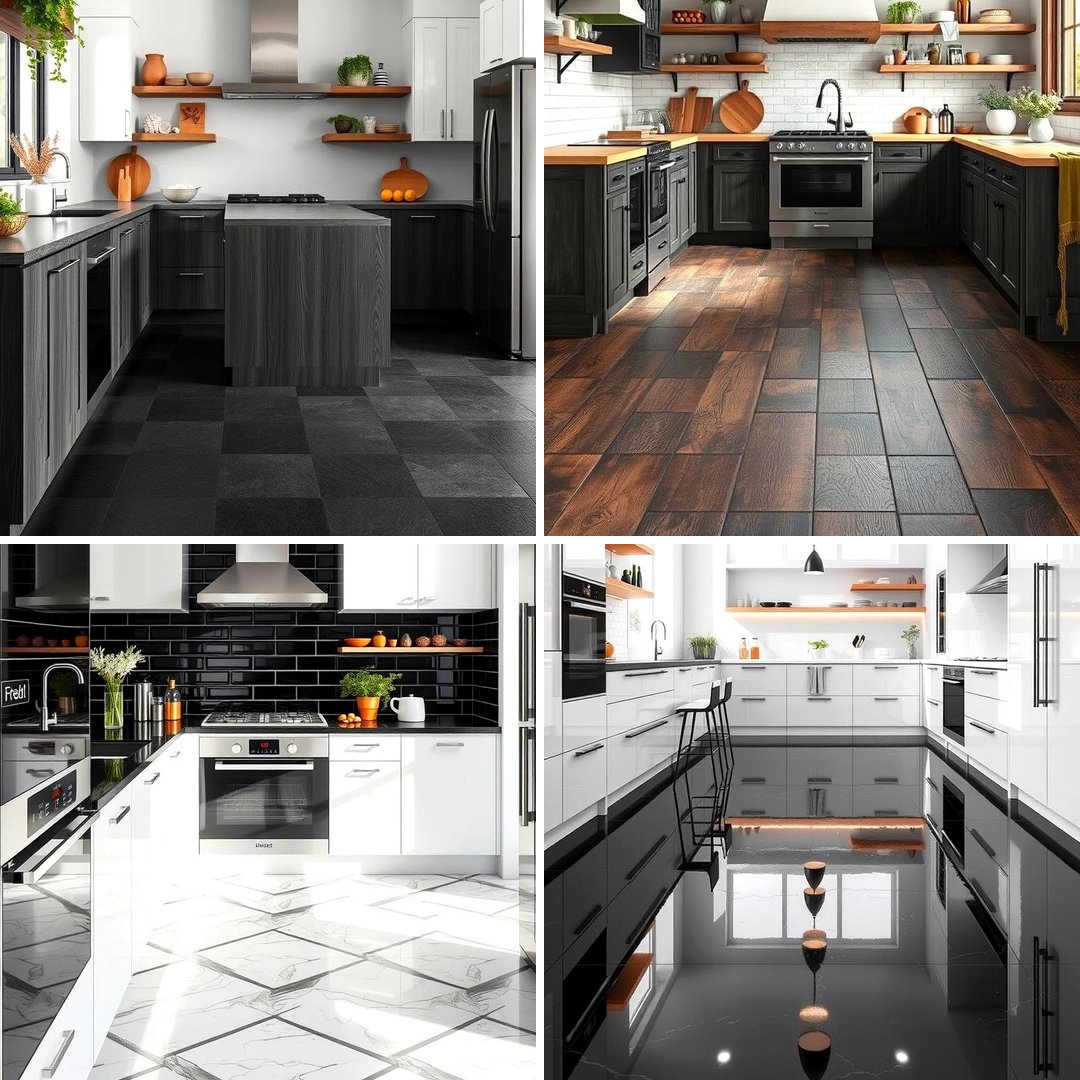 30 Sleek Black Floor Kitchen Ideas for Contemporary Designs
