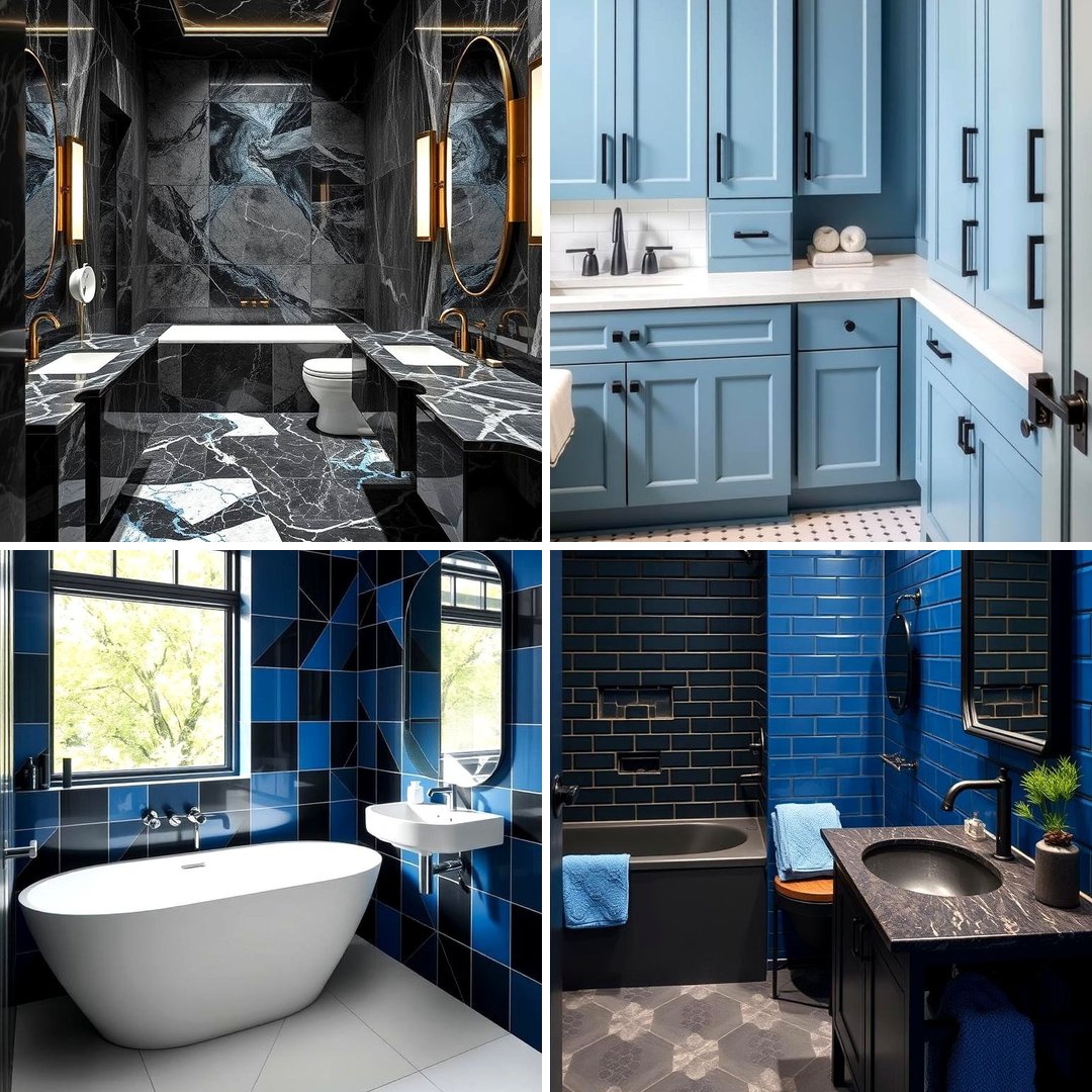 30 Striking Black and Blue Bathroom Ideas for Dramatic Flair