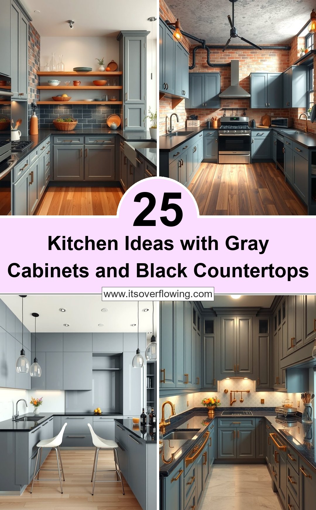 25 Kitchen Ideas with Gray Cabinets and Black Countertops