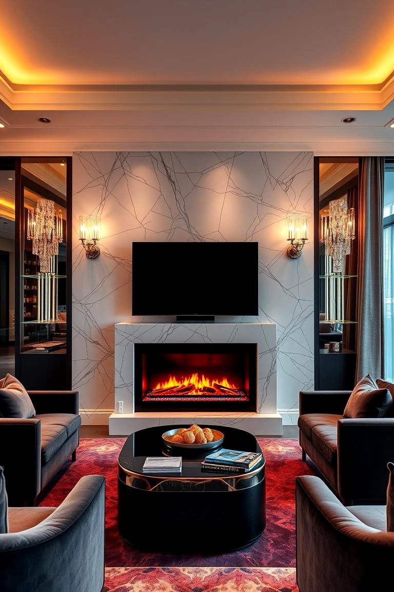 View of 30 Electric Fireplace Ideas With TV Above for Cozy Spaces