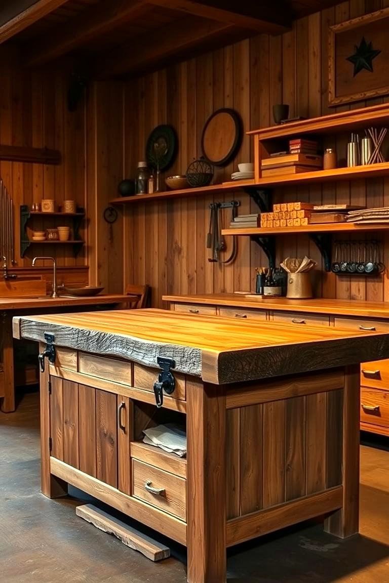 Rustic Timber Workbench 30 Garage Workbench Ideas for Organized DIY Spaces
