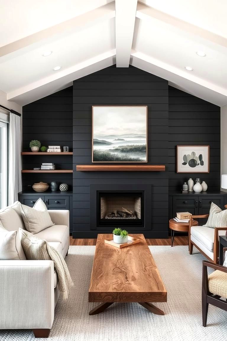 21 Modern Black Shiplap Fireplace Design Inspirations