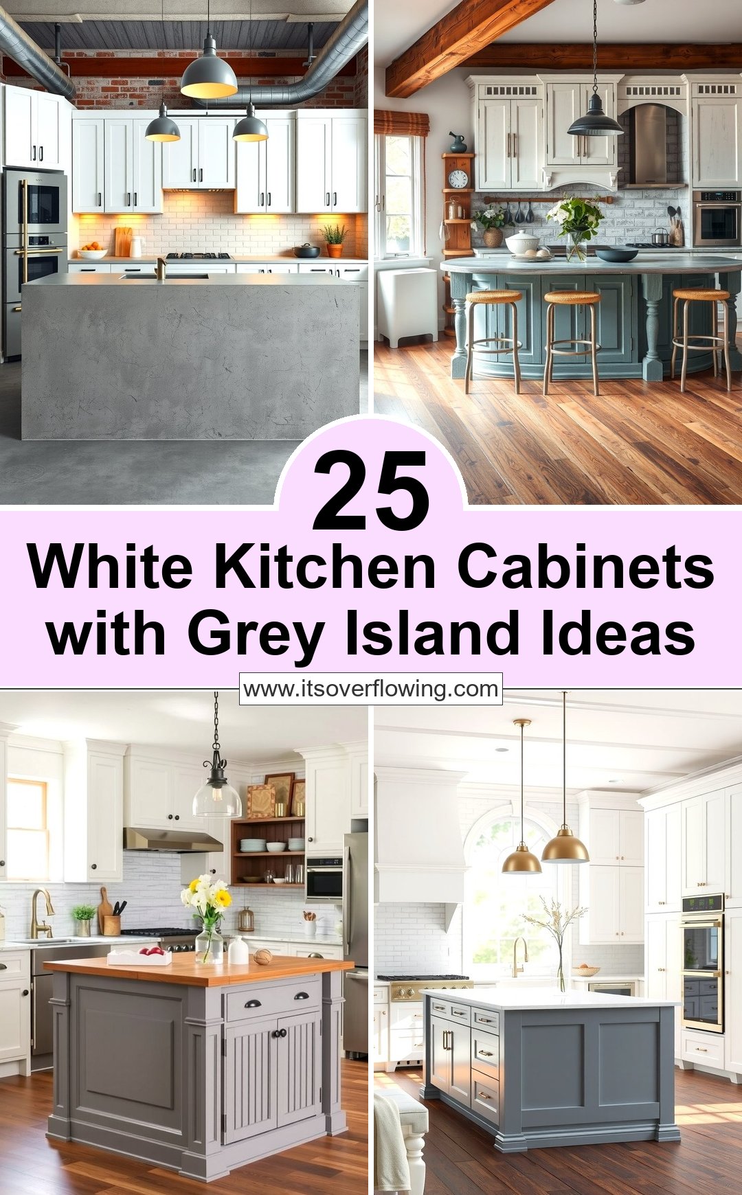 25 White Kitchen Cabinets with Grey Island Ideas