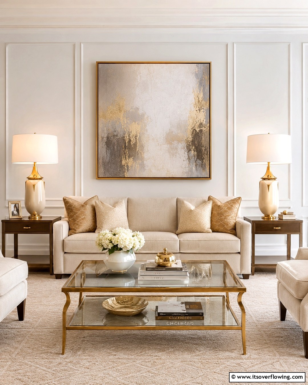 30 Elegant Cream & Gold Living Room Themes for Luxe Interiors