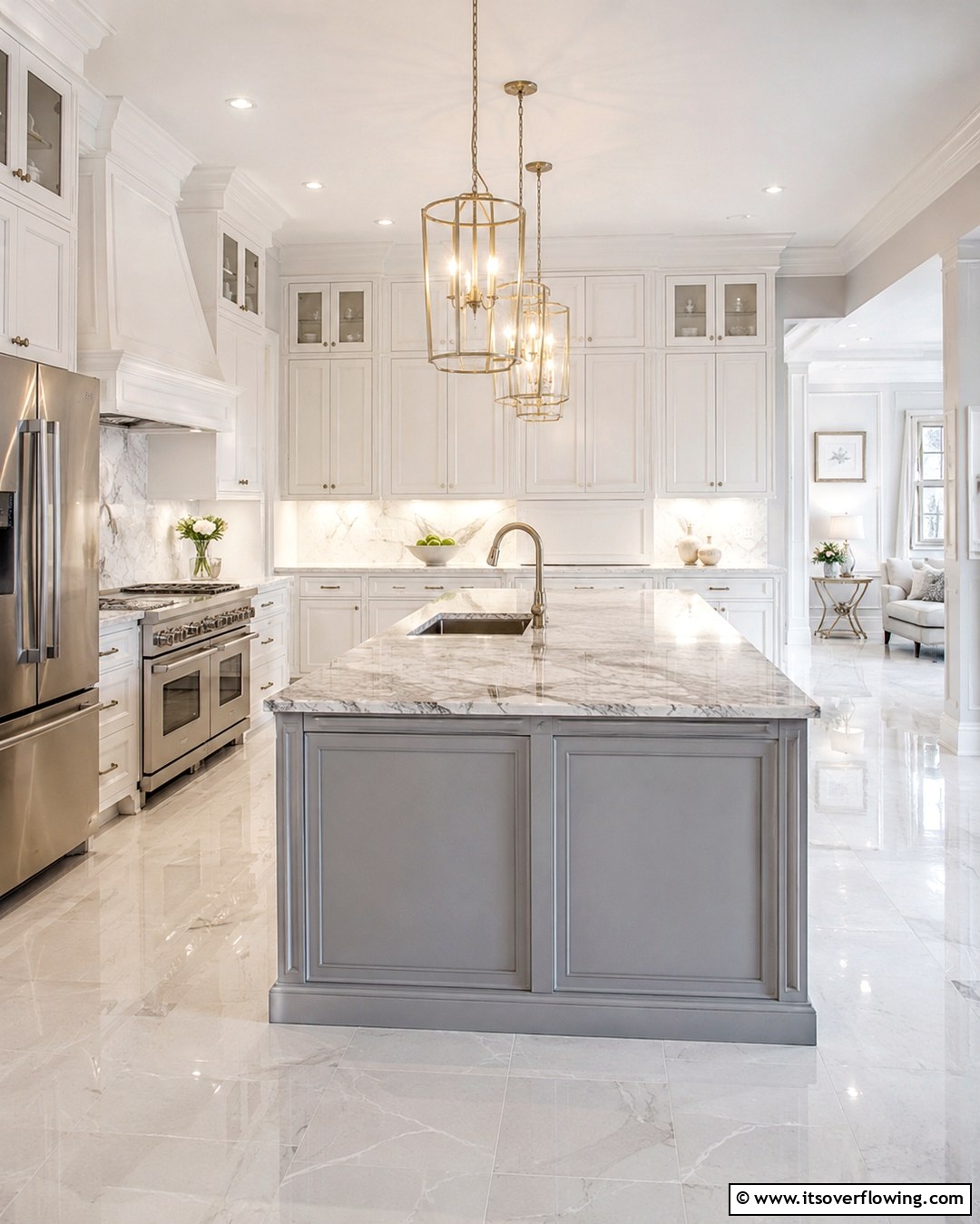 25 White Kitchen Cabinets with Grey Island Ideas