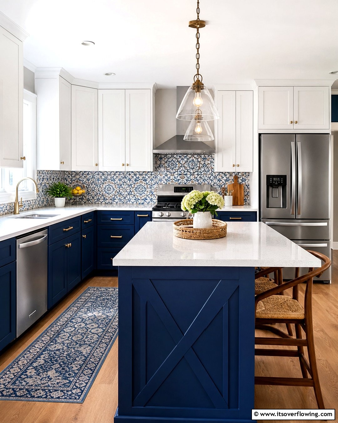 25 White Kitchen Cabinets With Blue Island Ideas