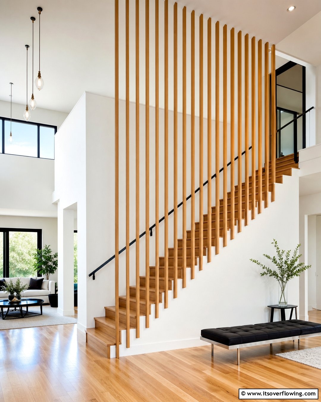 Slatted Railing 30 Wood Stair Railing Ideas for Warm Architectural Detail