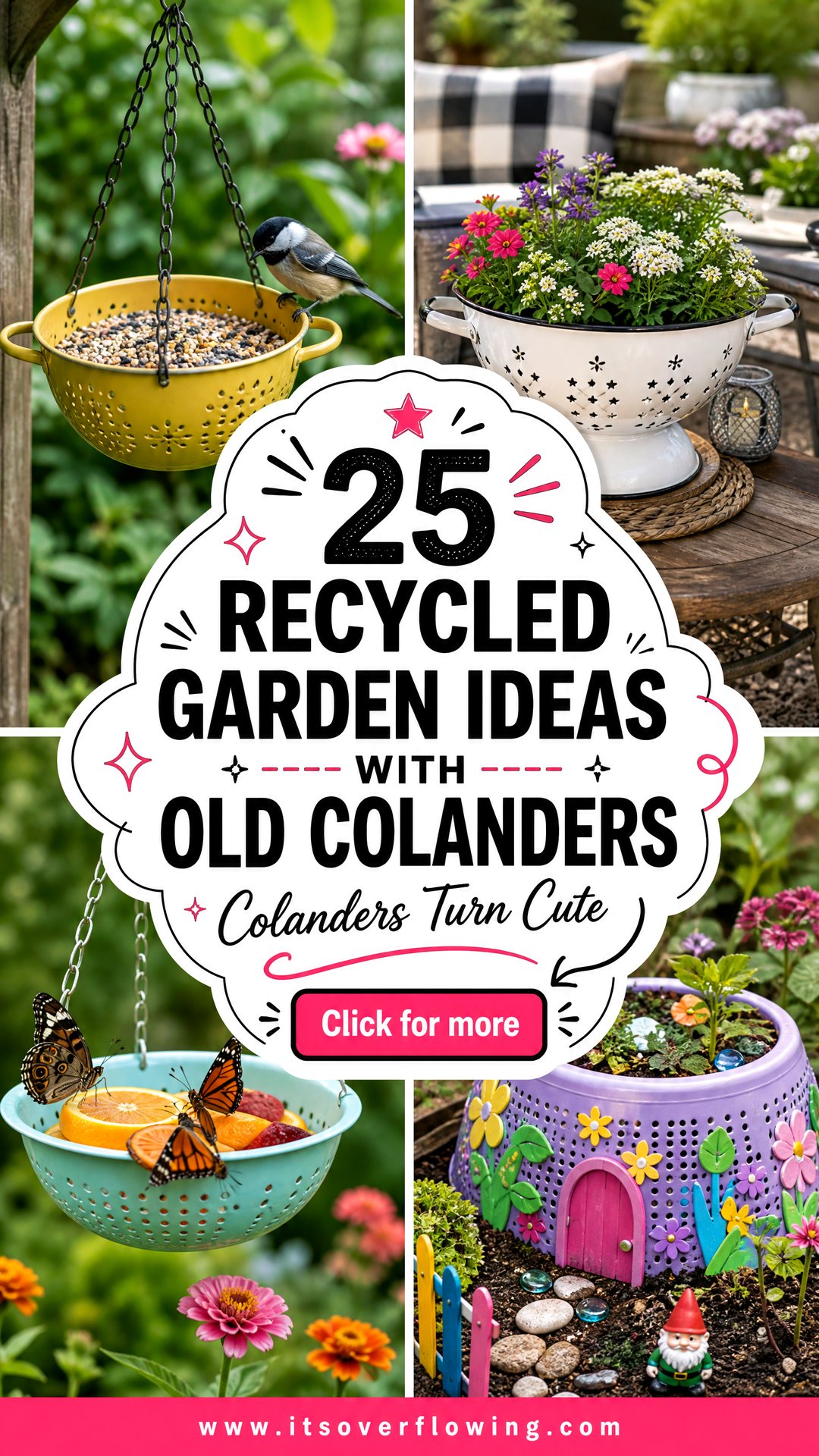 25 recycled garden ideas with old colanders: Fun Planter DIYs