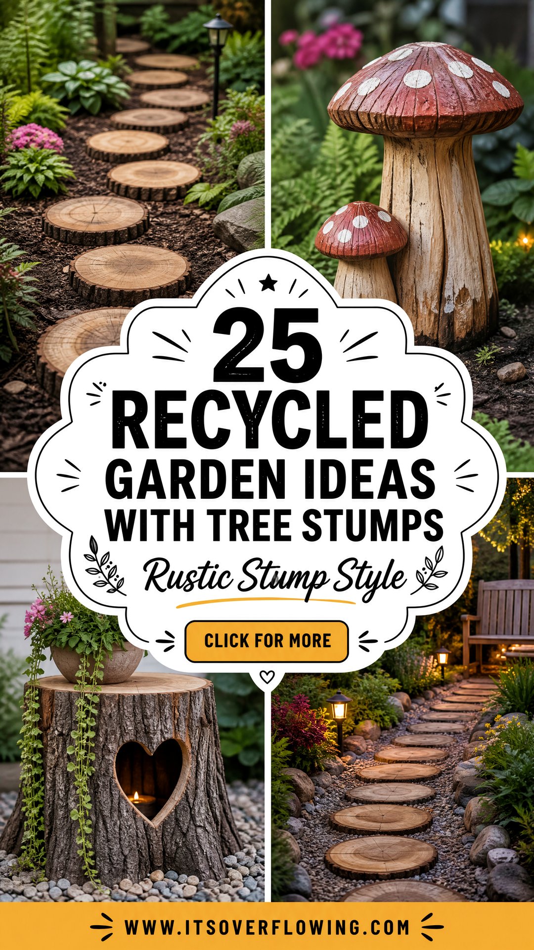 25 recycled garden ideas with tree stumps: Rustic DIY Decor
